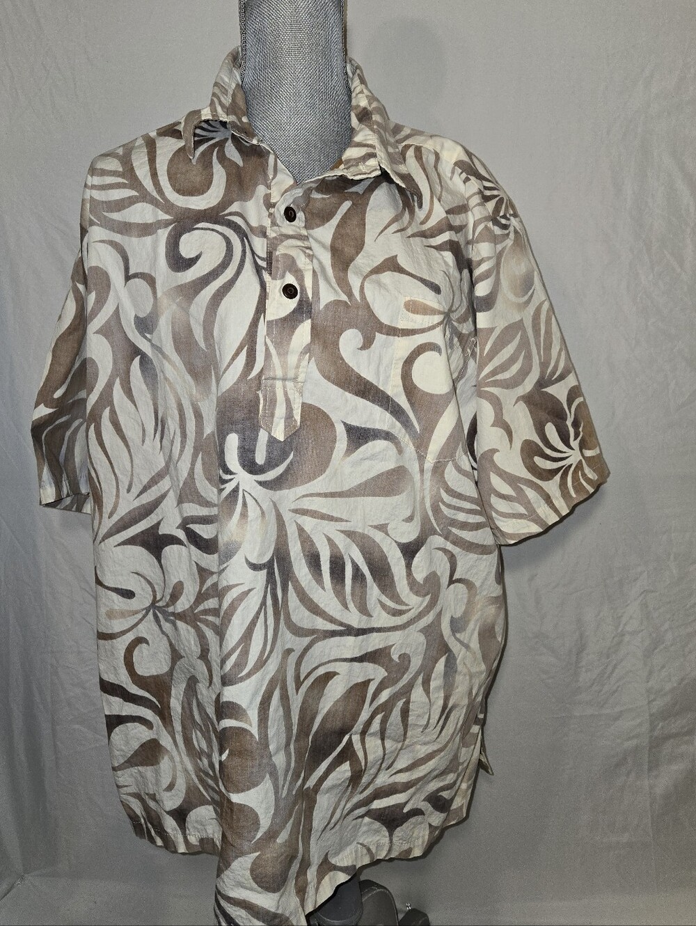 Vtg Made In Hawaii Brand Muted Brown Tan Hawaiian Shirt US Mens Big Size 2XL